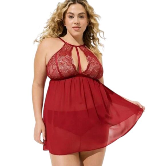 NWT Torrid Lace High Neck Babydoll Size 2 Red Sleeveless Adjustable Straps - Picture 1 of 15